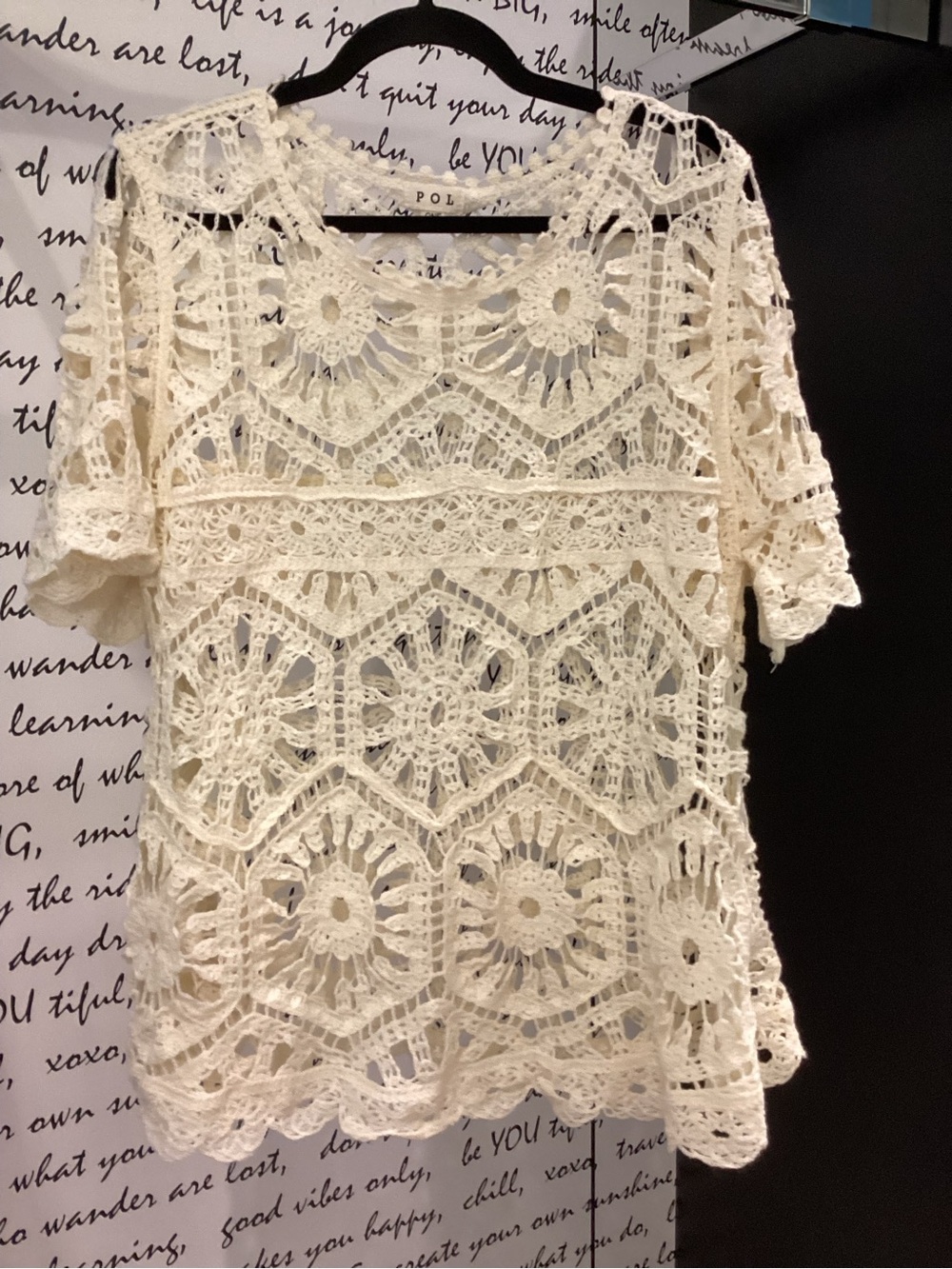 POL Crochet Lace Short Sleeve Tunic in Cream